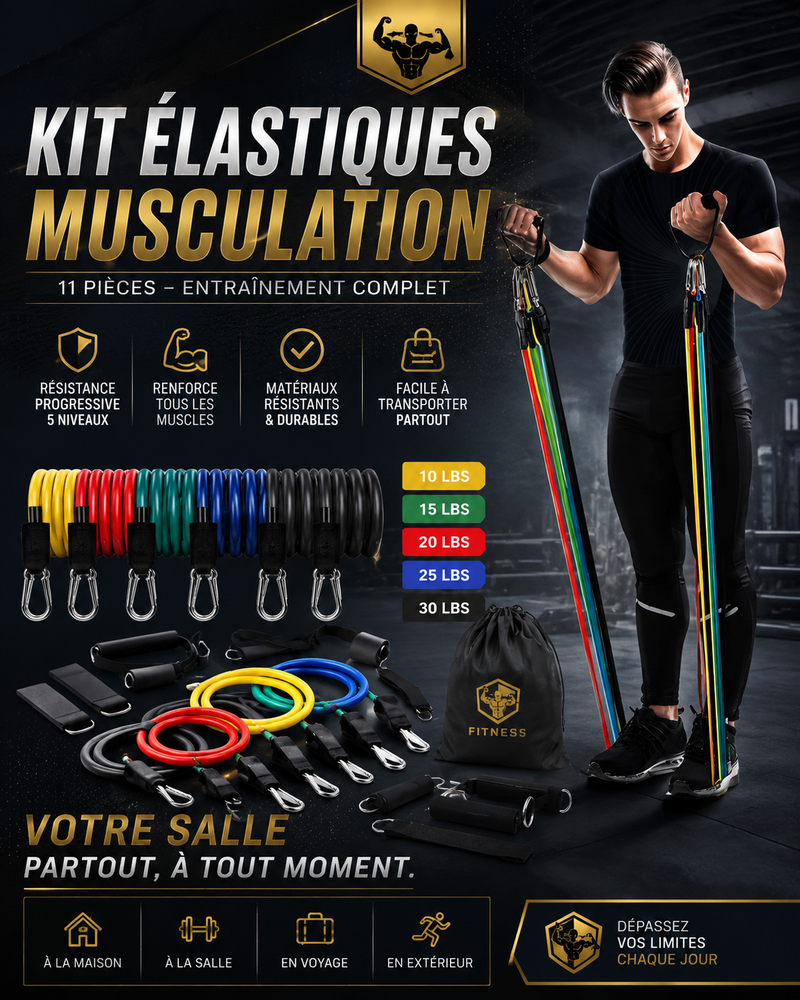 Kit Élastiques Résistance 11 pièces